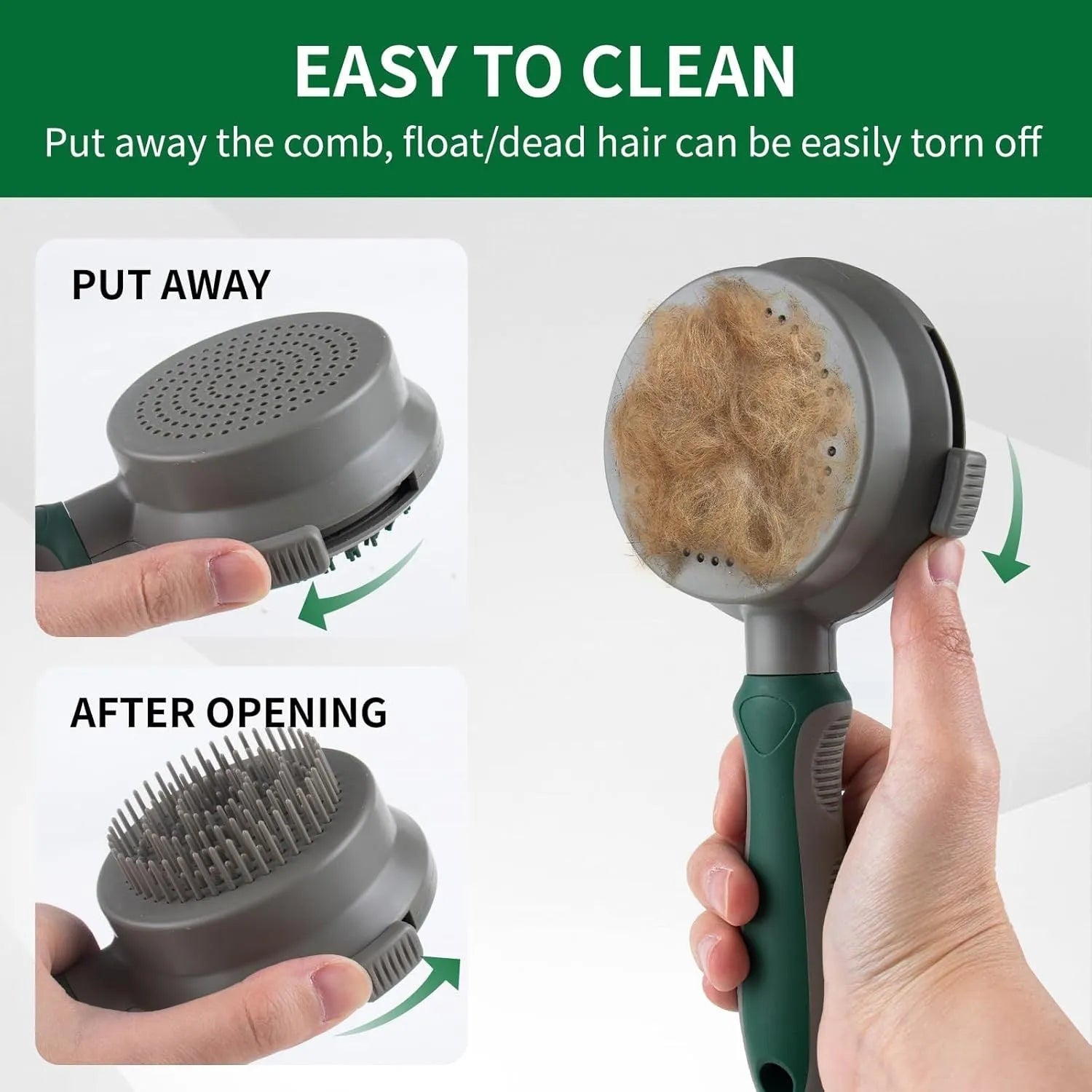 Two-sided silicone pet grooming brush with retractable slicker brush and octopus-teeth massager