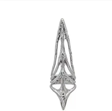 Metal ring with micro inlaid zircon and butterfly geometric design, INS style, on a white background