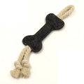 Bone-shaped dog training toy with rope knot texture in blue colour showing 16cm length
