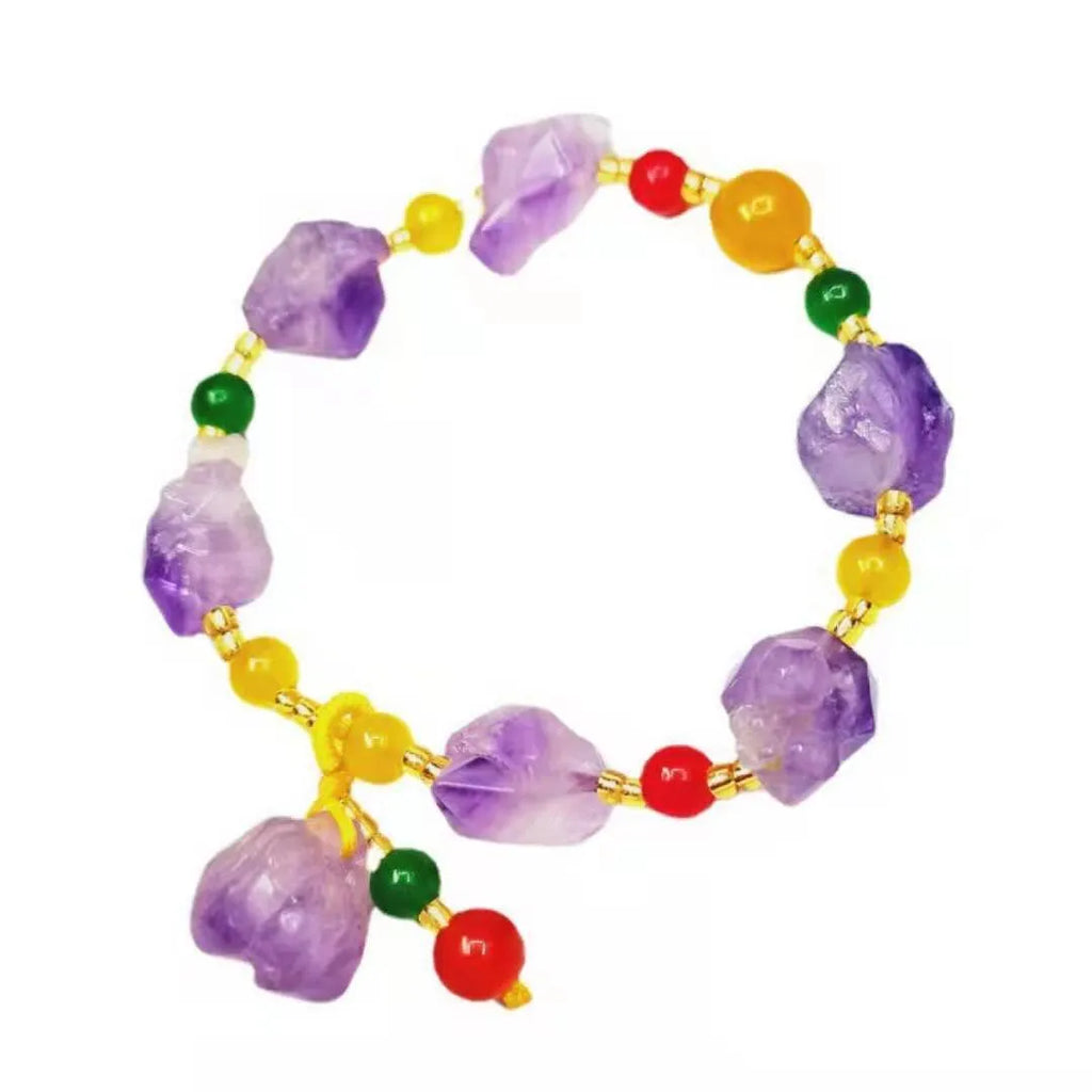 Amethyst bracelet with natural shaped beads and fu character charm for women