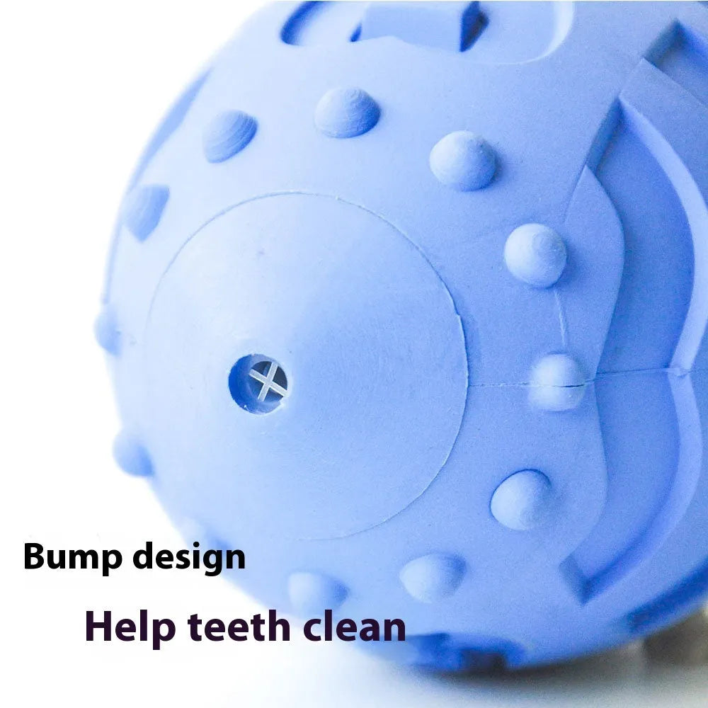 Thickened rubber dog training rugby ball in sapphire blue with vocal squeaker for teeth cleaning
