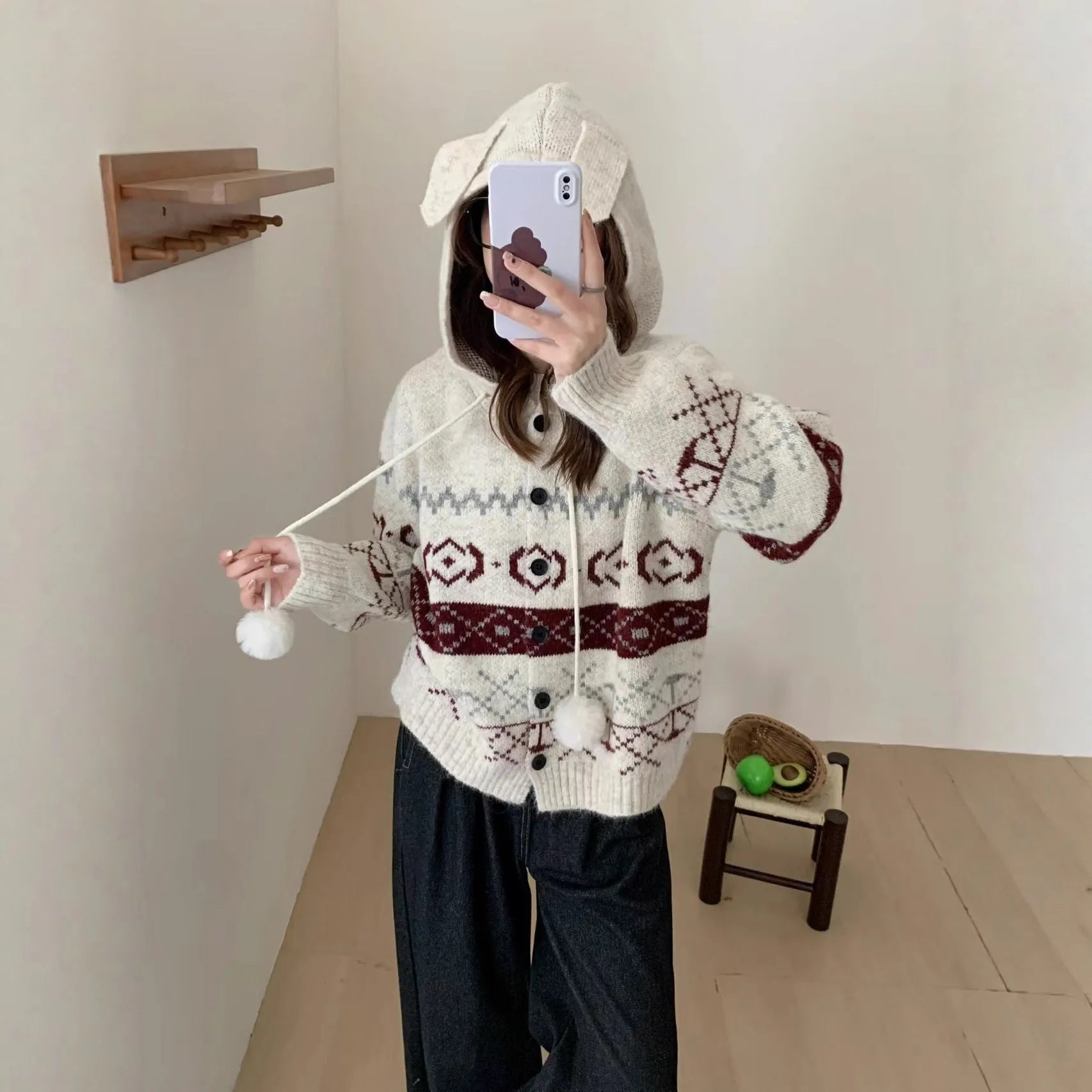 Women's plus size loose geometric pattern brocade sweater coat in beige