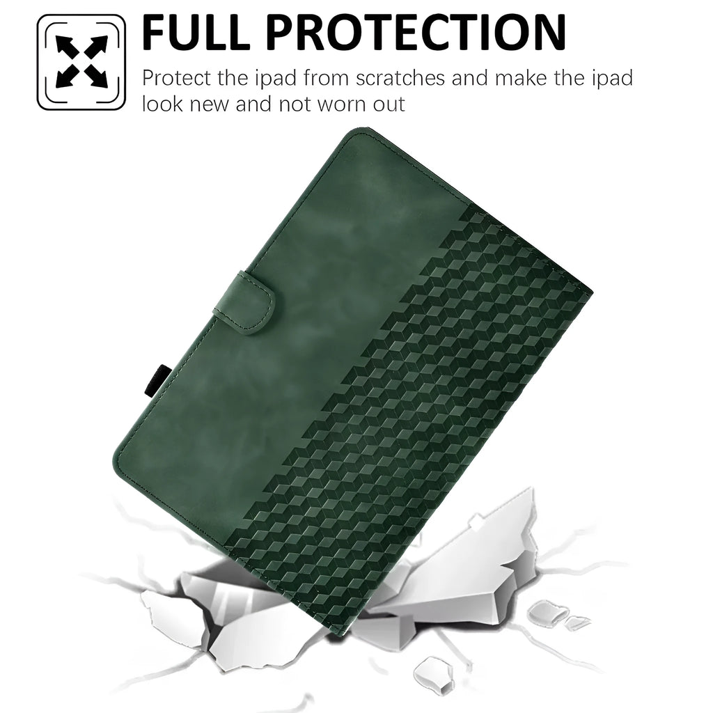 Leather iPad case with card holder showing diamond pattern in black colour