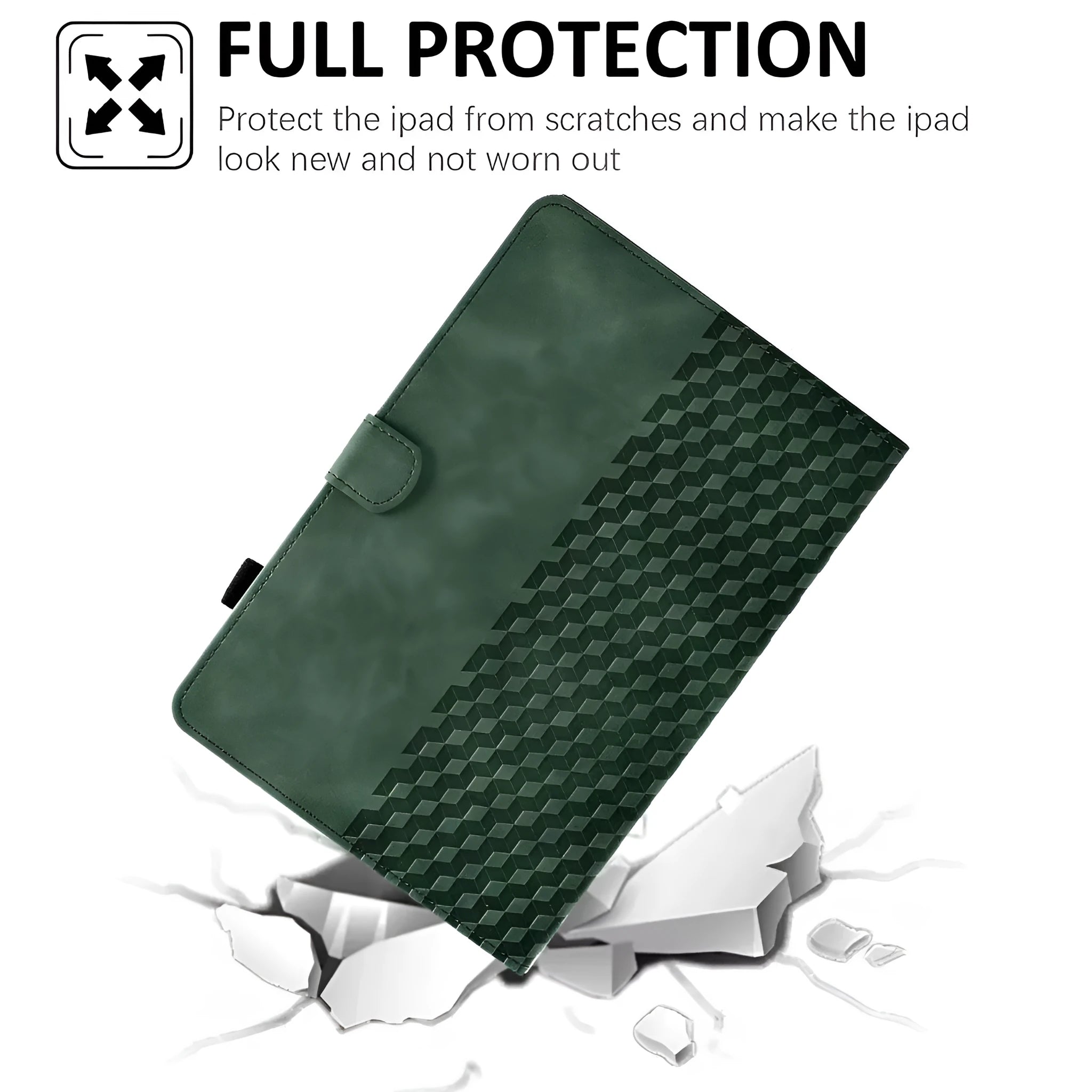 Leather iPad case with card holder showing diamond pattern in black colour
