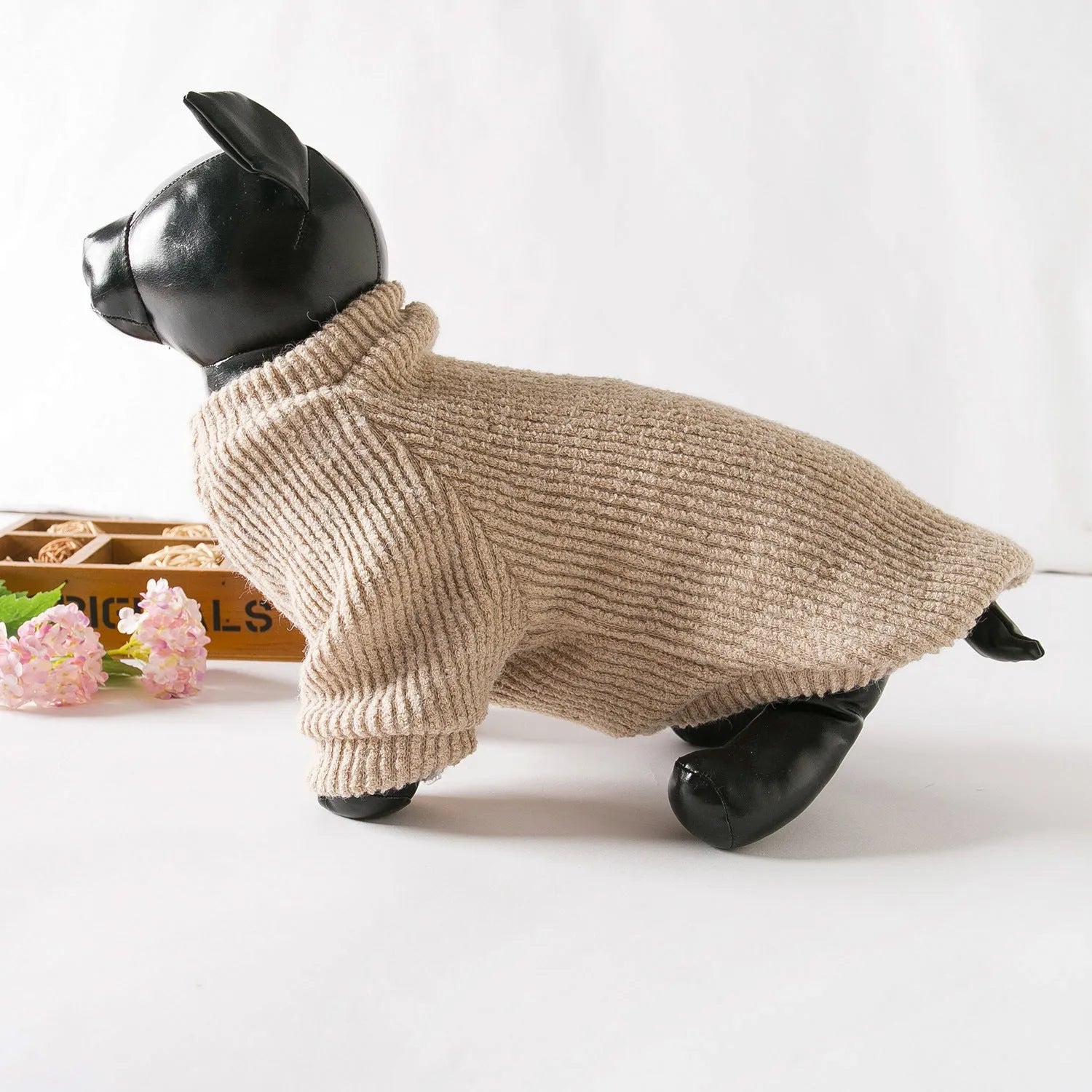 Brown cloth dog sweater pullover for small breeds including Bichon, Pomeranian sizes XS to XL