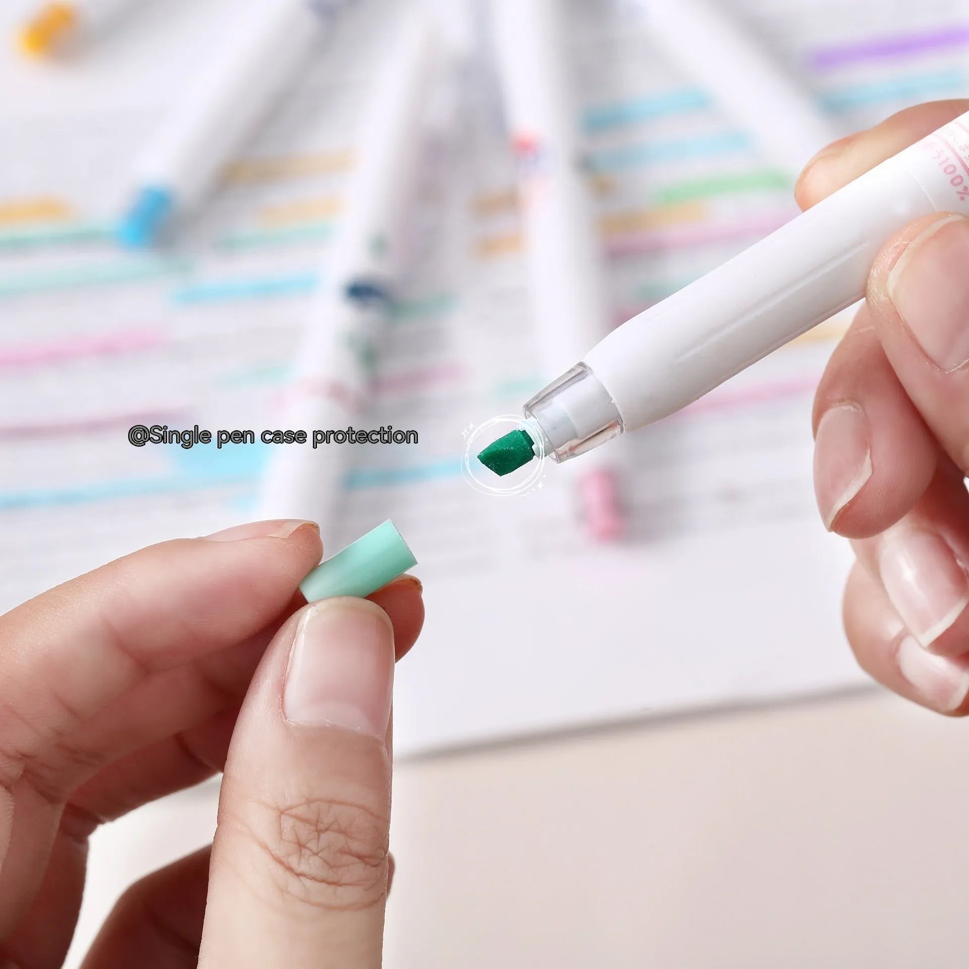 Fluorescent pen snacks 6 pack highlighter set with oblique head in plastic shell boxed packing