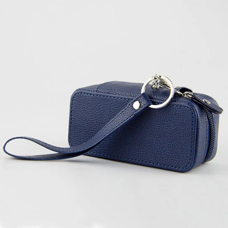 General-purpose lychee pattern leather storage bag, 13cm x 6.5cm x 5.3cm, in black with textured cover