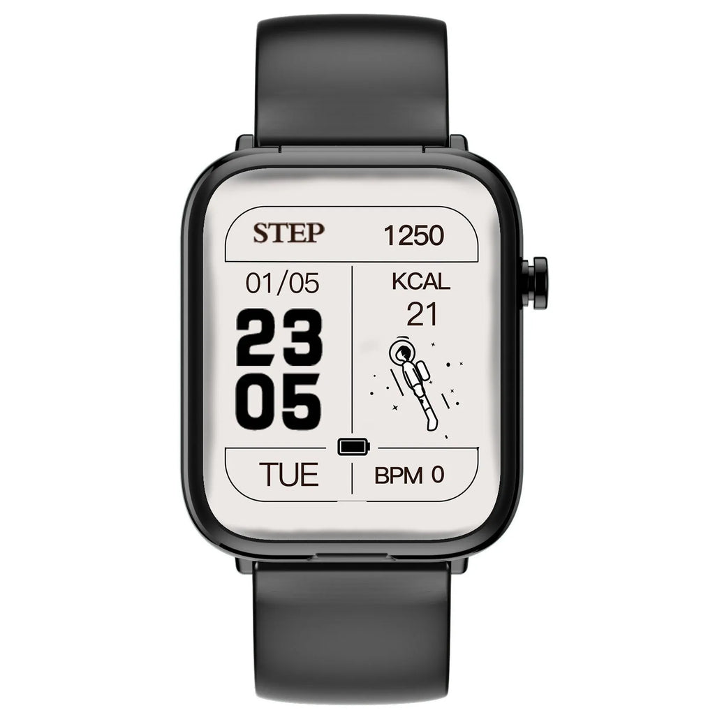 Black smart watch with integrated Bluetooth earbuds showing 1.69 inch touch screen display