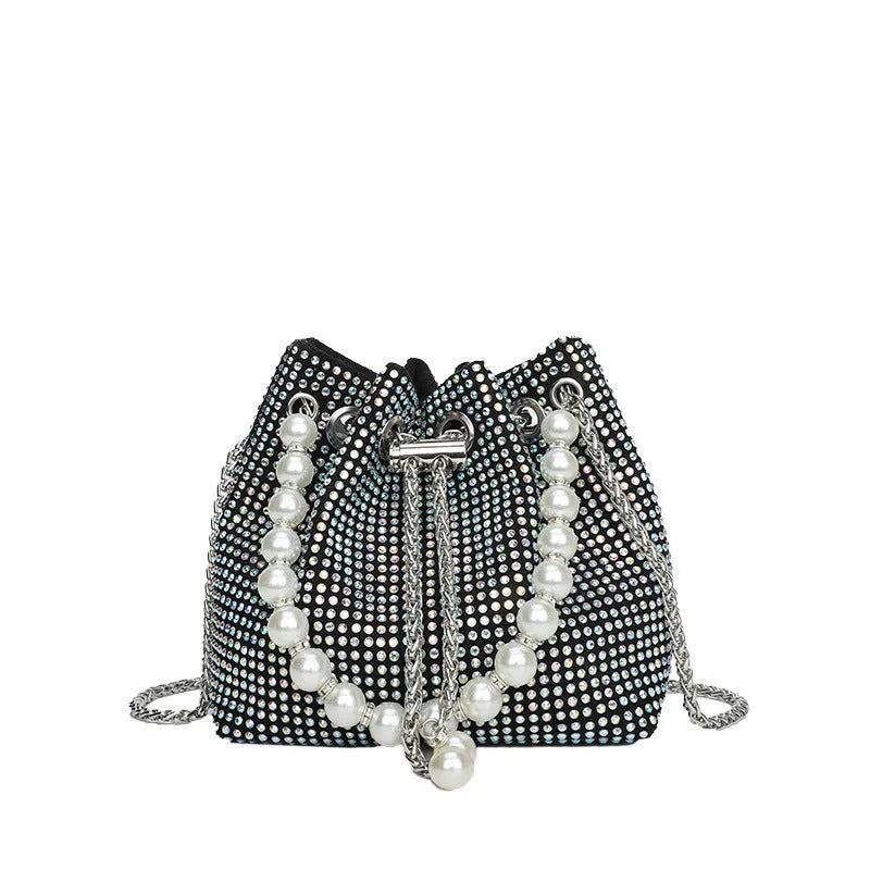 Western style chain crossbody shoulder bag with diamond detailing in soft PU material