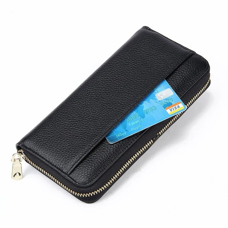 Genuine leather women's wallet in multiple solid colours showing interior card storage compartments