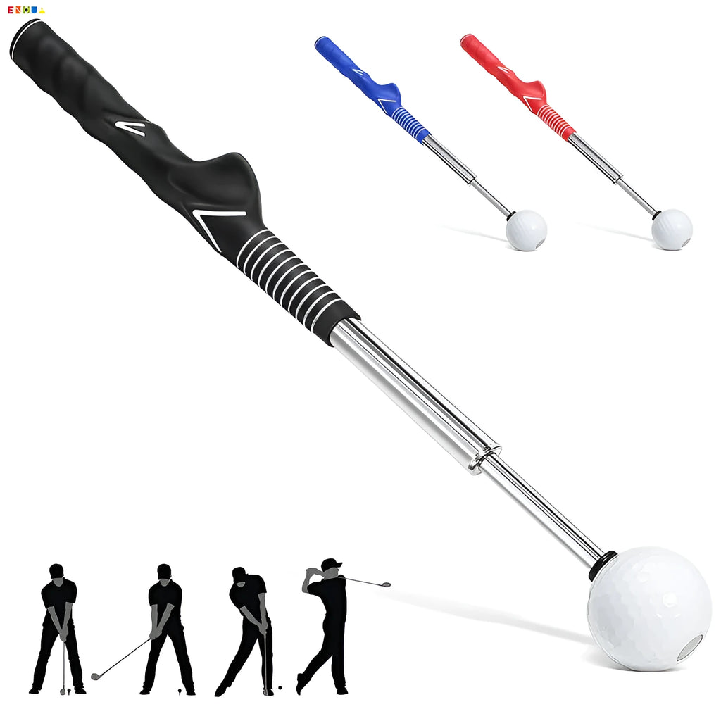 Telescopic golf swing trainer simulator with adjustable stainless steel shaft in choice of colours