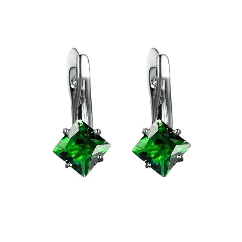 Copper earrings with zircon diamond design in blue, green and colour variations