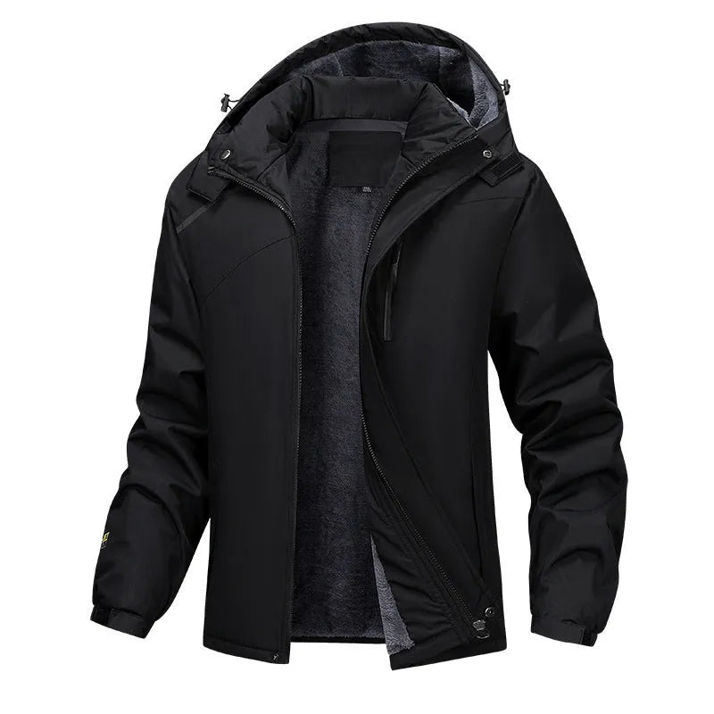 Men's plus size waterproof hooded coat in polyester, available in four colours and sizes L to 7XL