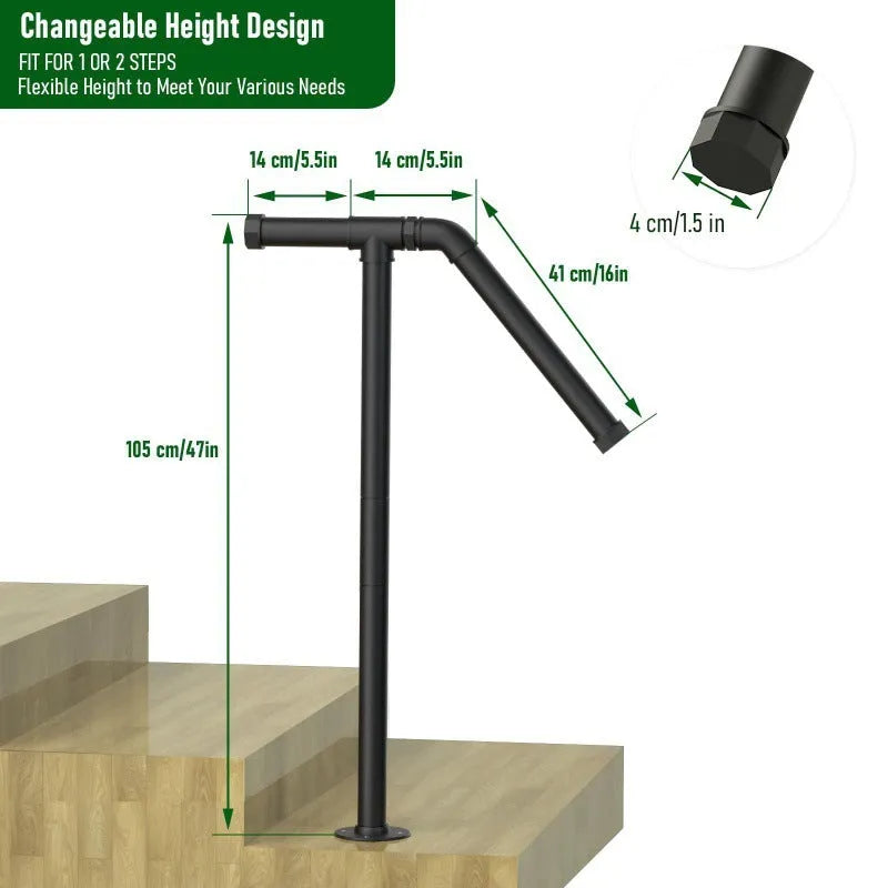 Black metal American household ladder support with minimalist stair design
