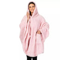 Thickened polyester hooded bathrobe in black, shown on a hanger