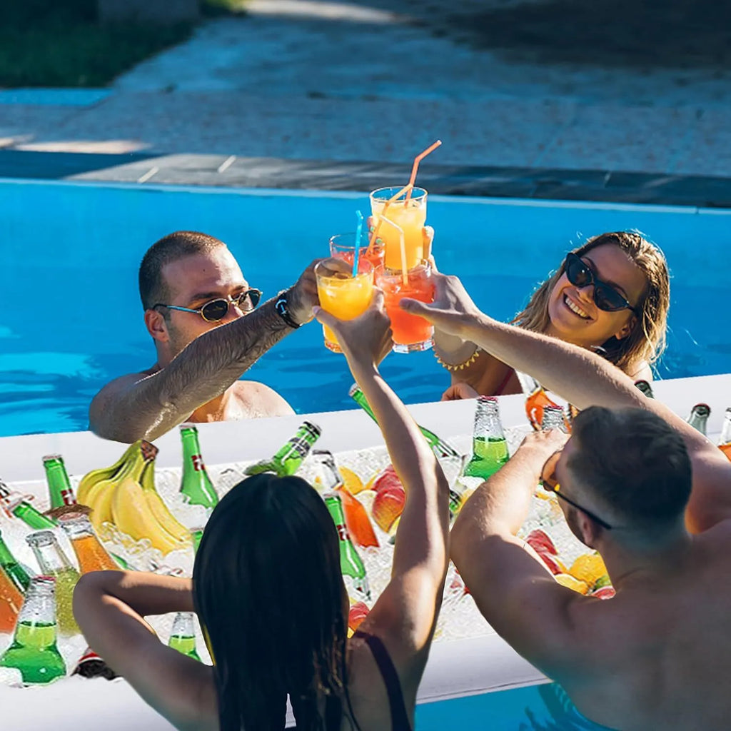 PVC inflatable ice bar with cup holders and yellow ice bucket for outdoor parties