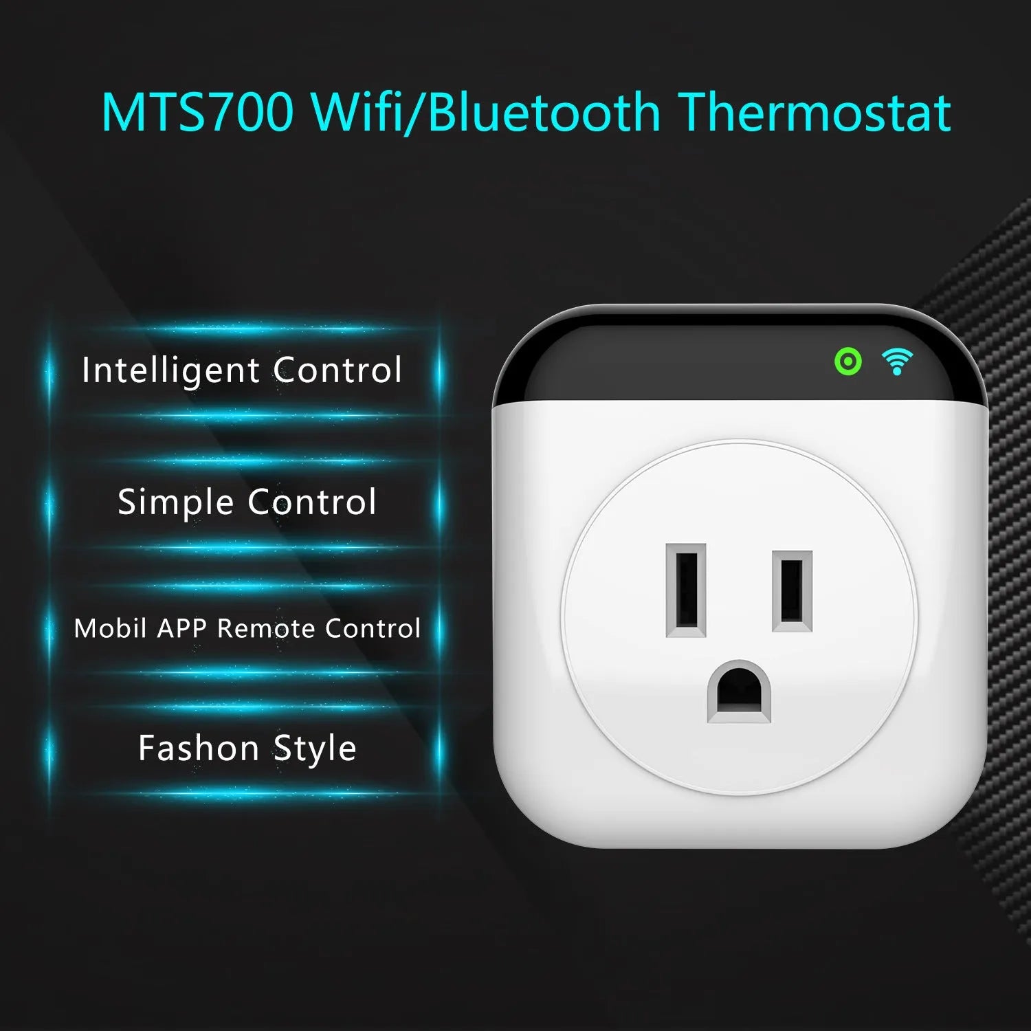 White Tuya smart temperature control socket with US 3-pin plug and external temperature sensor probe.