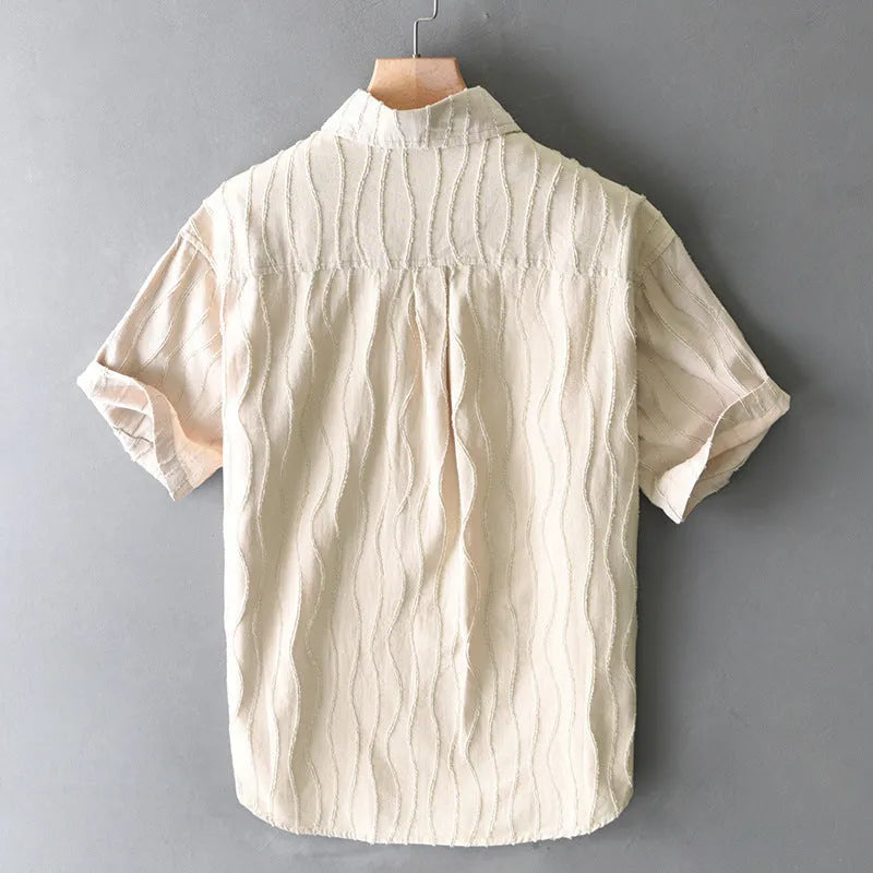Men's pure cotton casual shirt in loose Japanese style with short sleeves