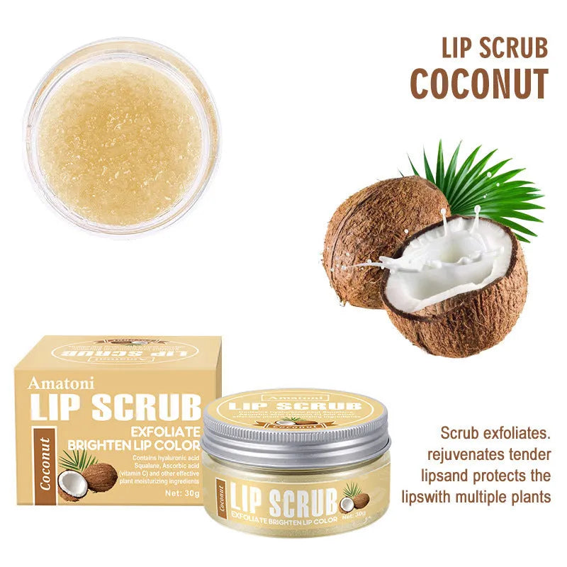 Lip scrub cream jar in fruit flavours: coconut, raspberry, vanilla, watermelon, 30g