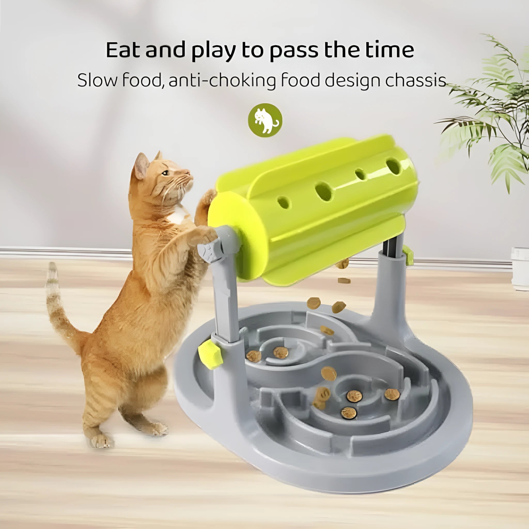 Adjustable height interactive pet food puzzle slow feeder in blue, green, or pink colours for dogs and cats