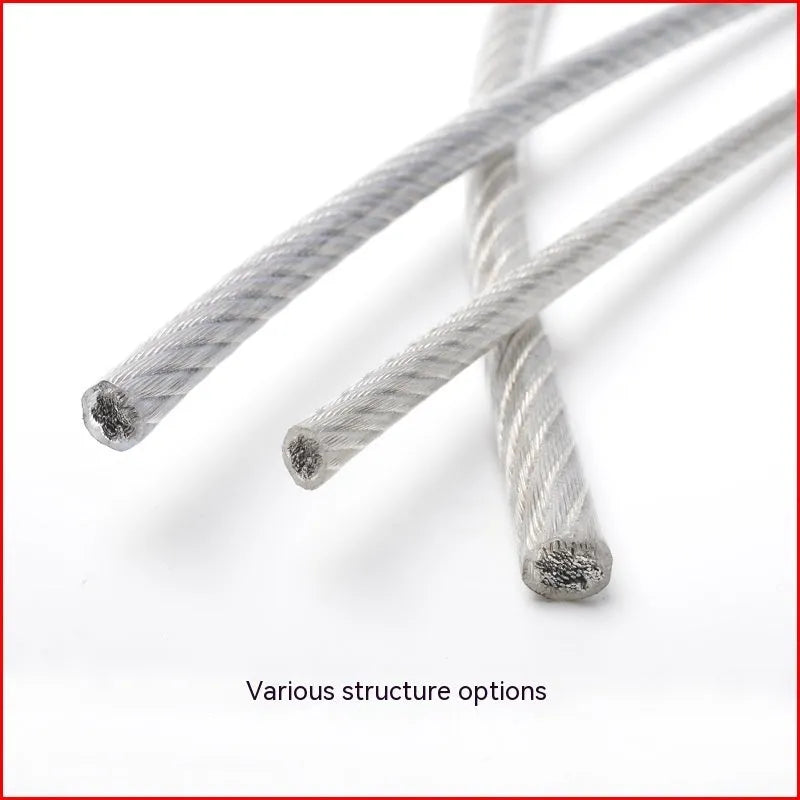 304 stainless steel anti-theft wire rope showing double twist construction and optional nylon coating