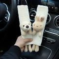 Cartoon plush car seatbelt shoulder protector in lamb wool, showing bear and rabbit design options.