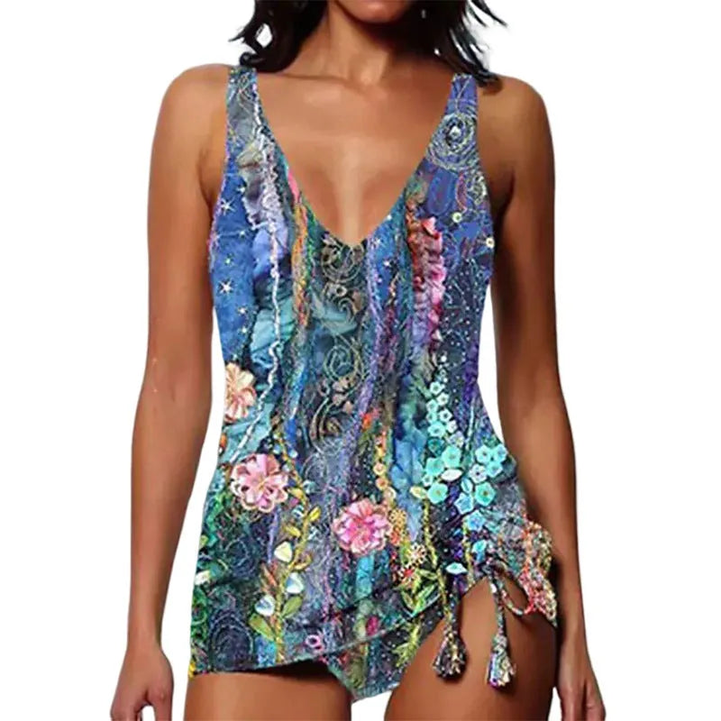 Women's printed triangle bikini swimsuit with split briefs in spandex fabric