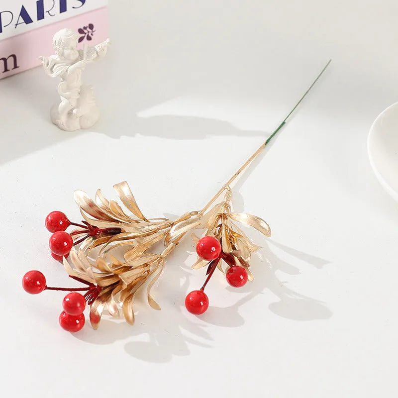 Artificial Persian eucalyptus ginkgo leaf flower arrangement in gold plastic for wedding home decor