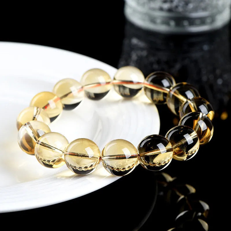 Natural citrine ball bracelet with scattered beads design in gold-brown colour