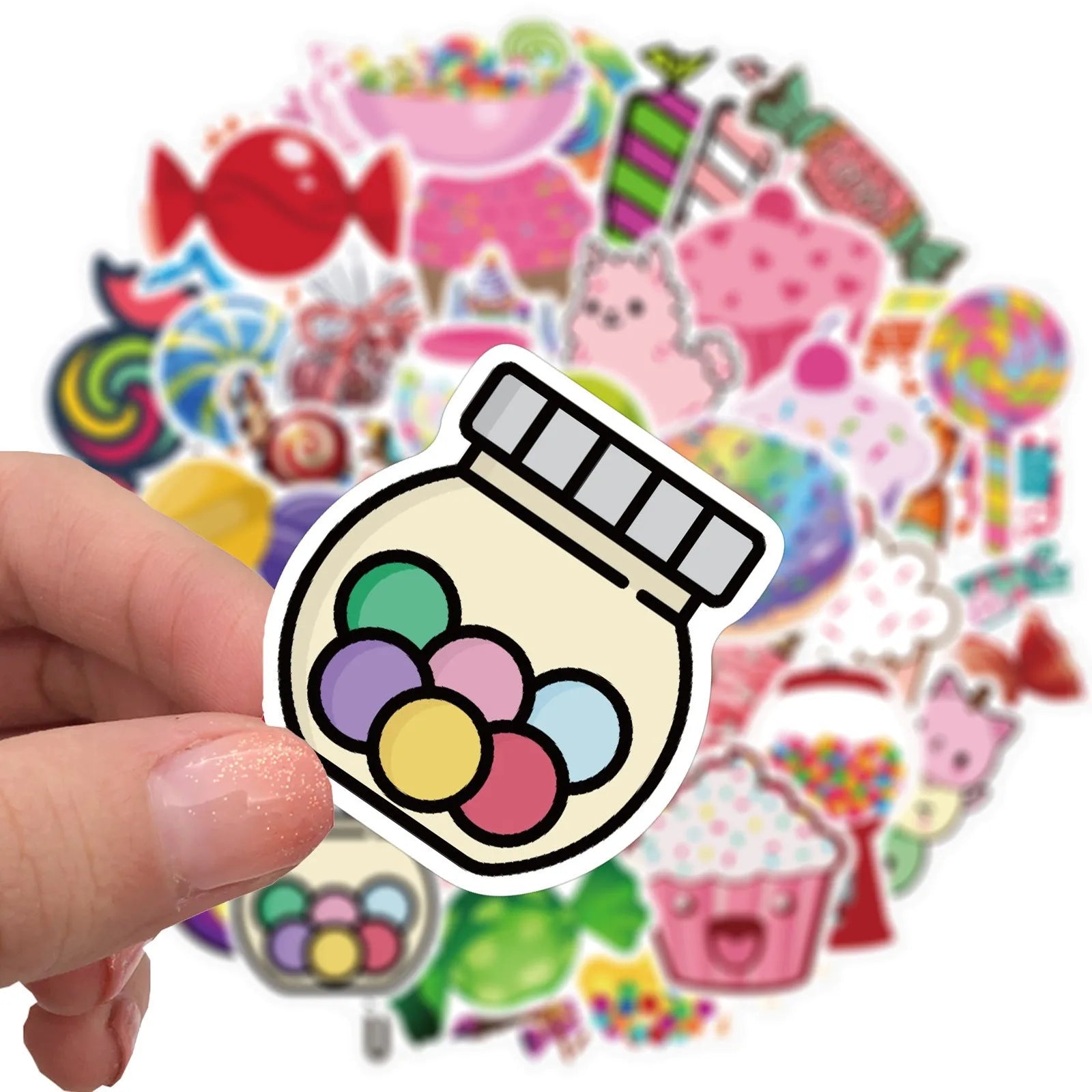 50 colourful candy graffiti stickers with cartoon patterns in 4-6cm sizes