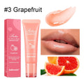 Women's fashion lip gloss in natural finish with fruity flavour options displayed
