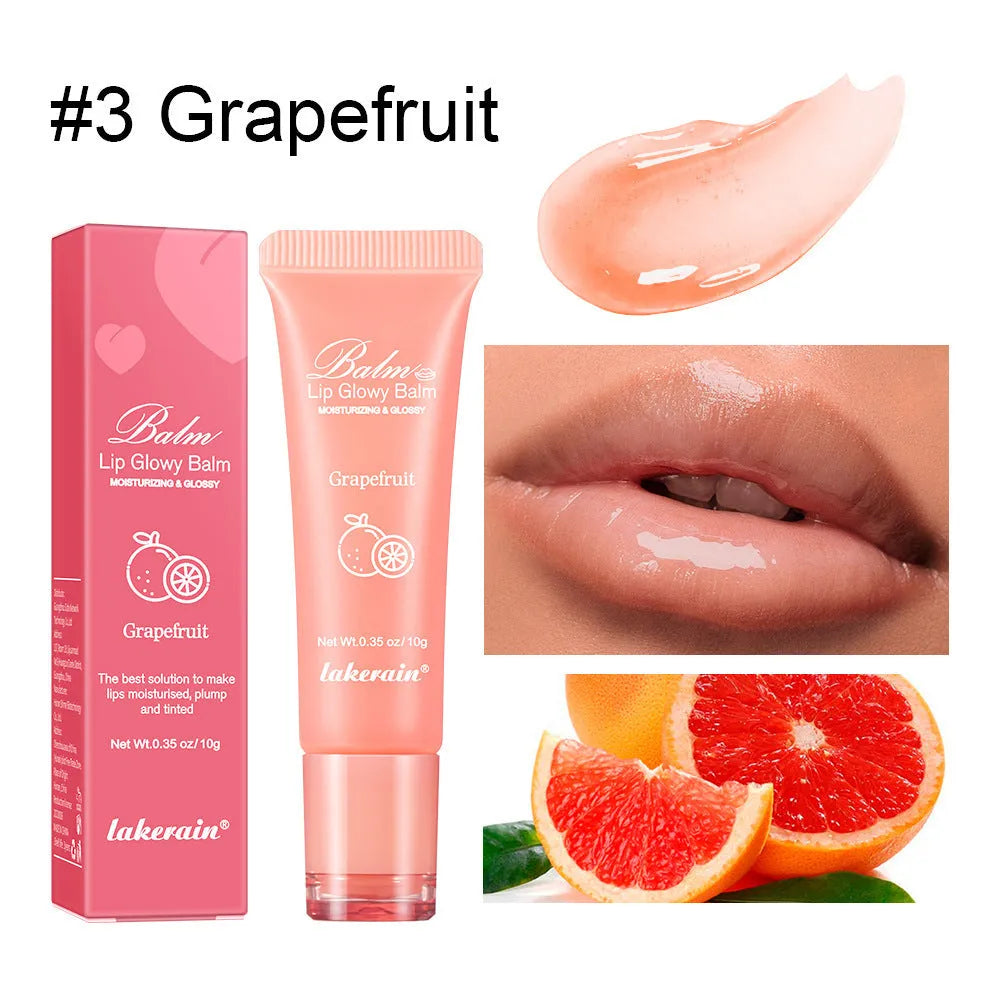 Women's fashion lip gloss in natural finish with fruity flavour options displayed