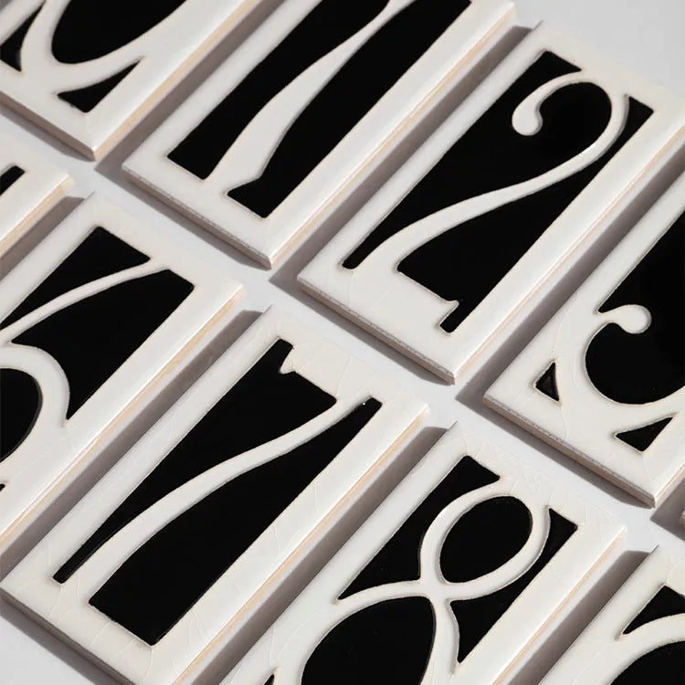 Handmade enamel art ceramic retro doorplate showing number 1 design, 76mm by 152mm