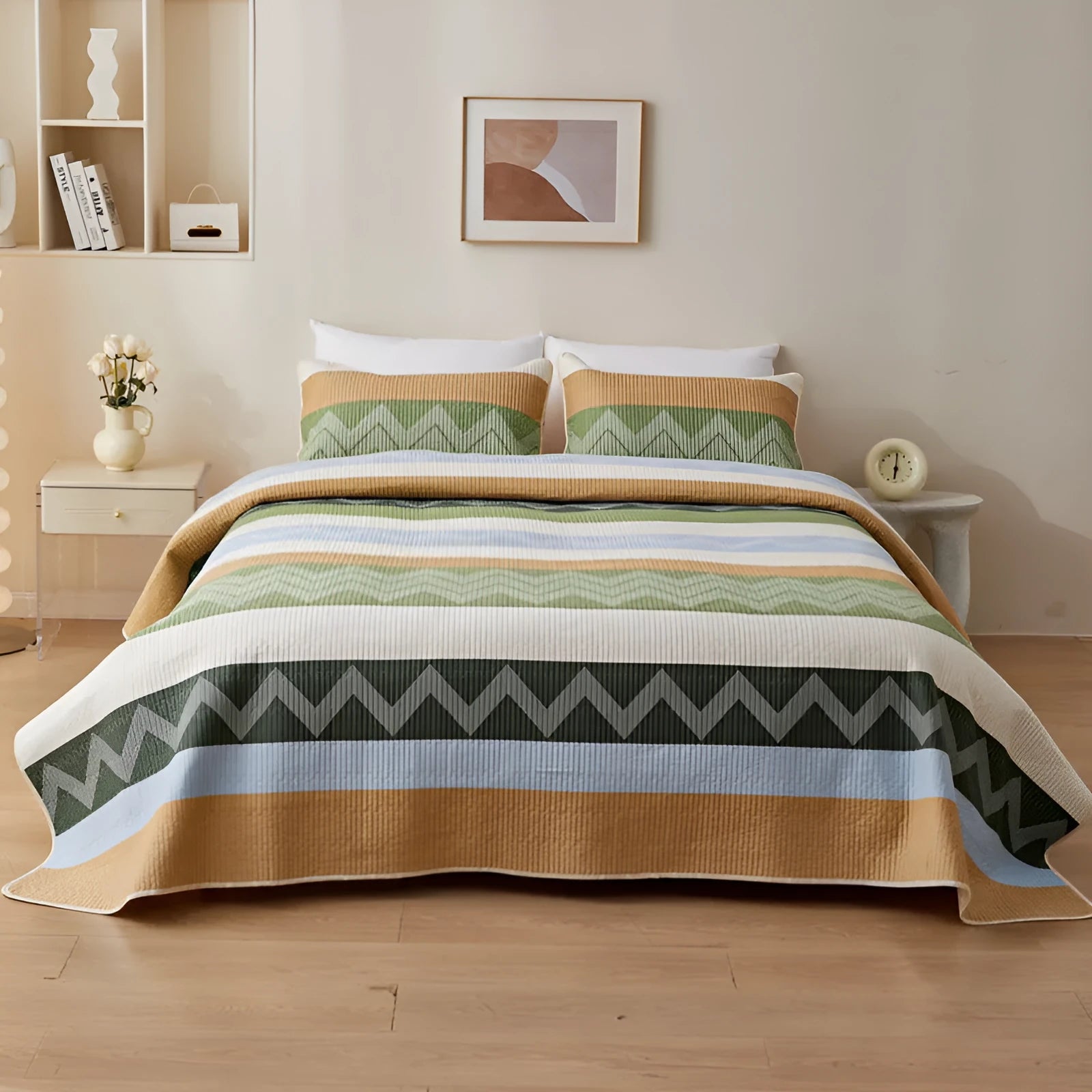 Pure cotton bed sheet set with reactive printed pattern for 2.2 metre beds in modern simple style