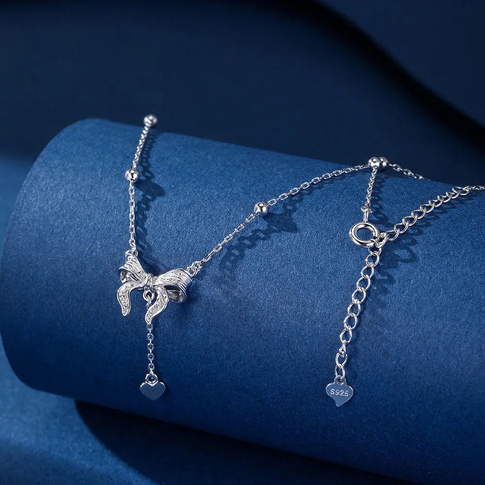 S925 silver butterfly heart necklace with adjustable O-ring chain