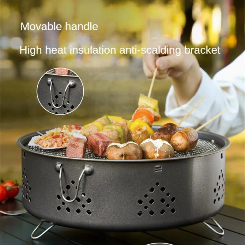 Portable stainless steel BBQ stove with detachable design and anti-scalding handle in Space Gray for outdoor camping