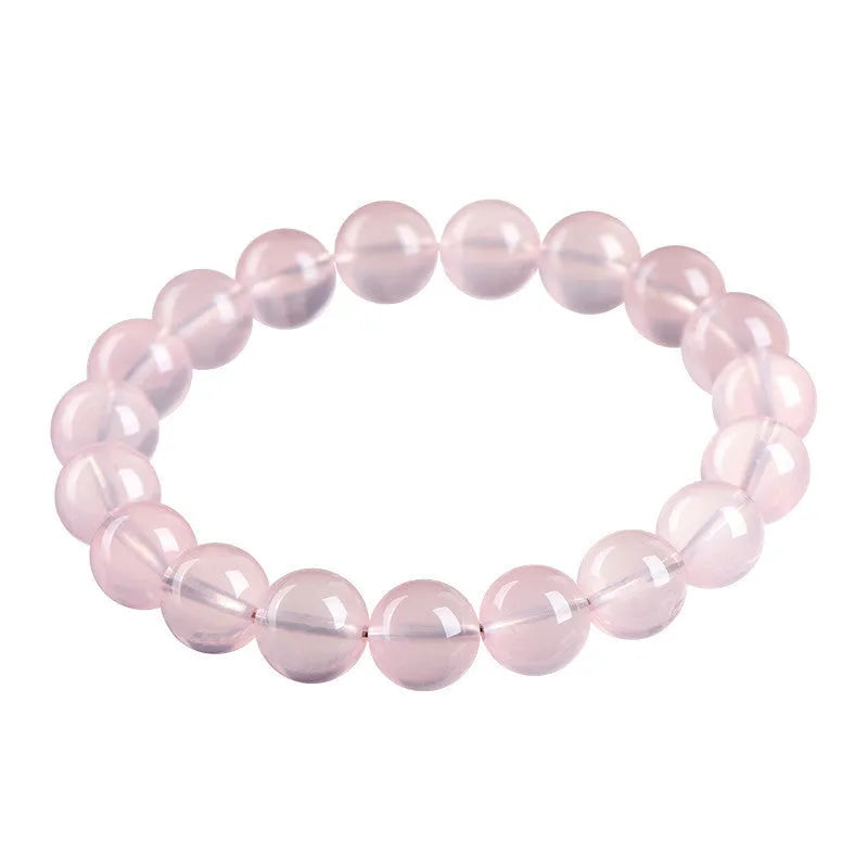 Natural crystal round bead women's bracelet with polished finish in pink colour grades