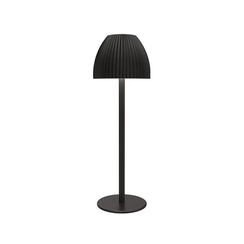 Modern dimmable night lamp with thin round base in black or white, USB rechargeable for bedroom and dining room