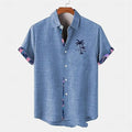 Linen short sleeve shirt with ocean fish pattern lapel in loose fit casual style