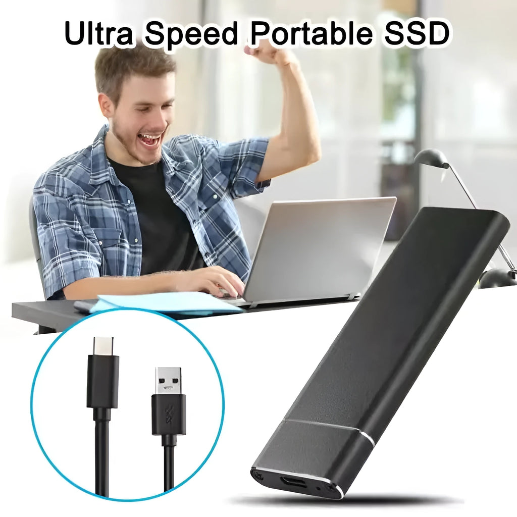 SSD mobile hard disk with metal casing in various colours showing ultra-thin 6TB external storage device