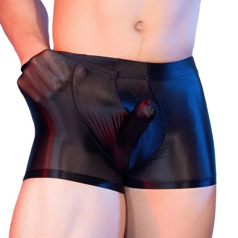 Men's seamless boxer shorts in black, white, red, or dark grey with mid-waist fit and hip-lifting function