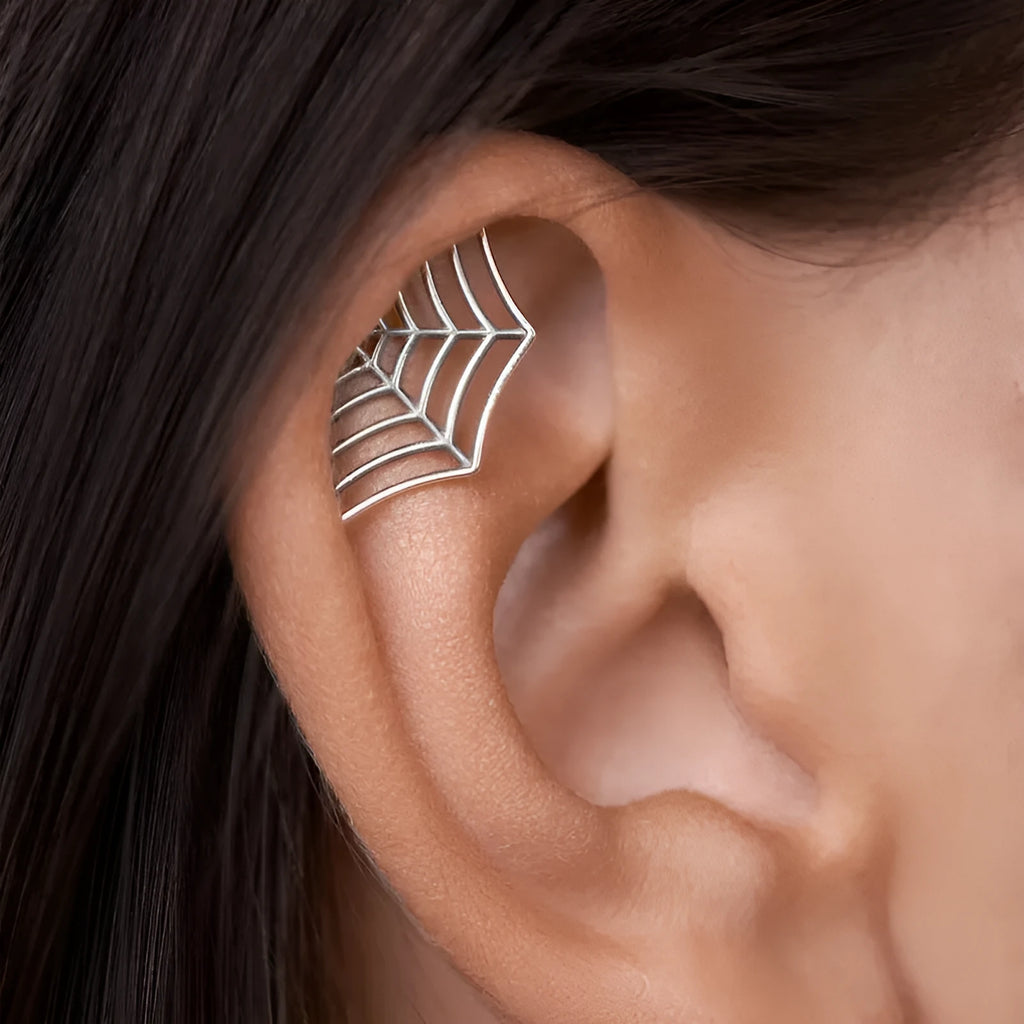 Spider web geometric mesh stud earrings in gold and silver electroplated metal