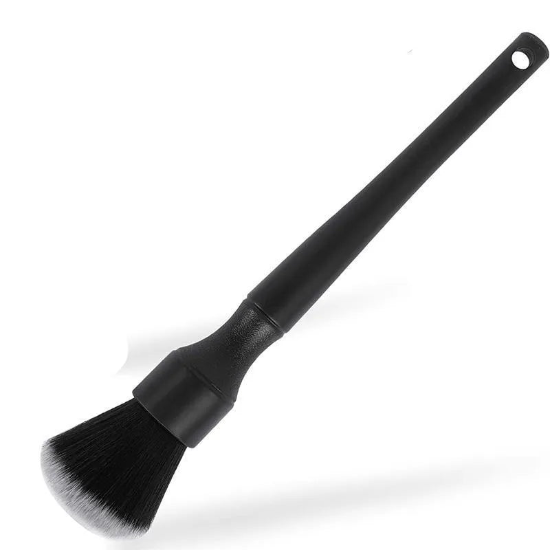 Black car detailing brush with PP handle and pig hair bristles shown in two sizes