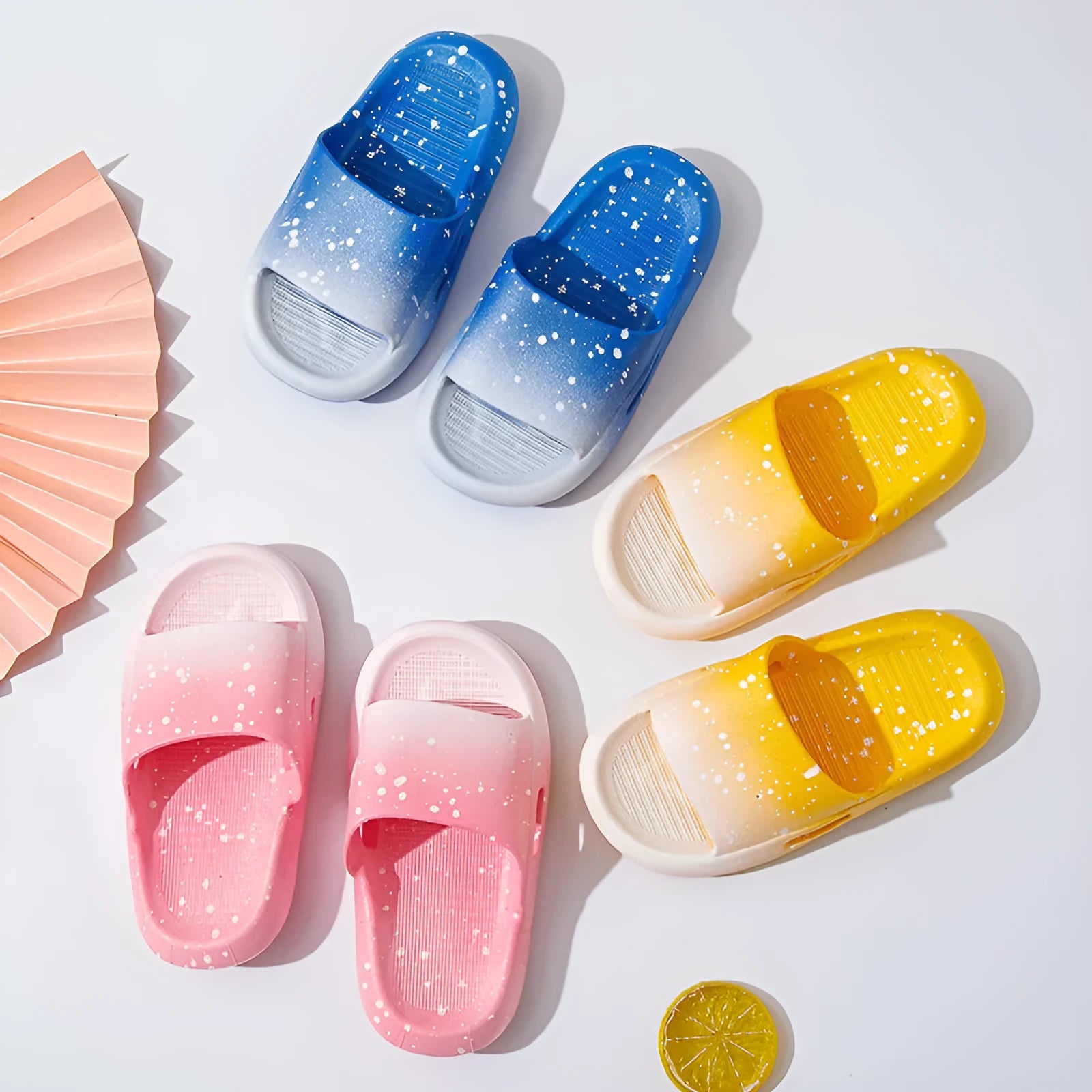 Gradient coloured PVC sandals for children with non-slip soles in blue, green, orange, pink and yellow options