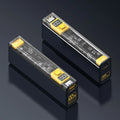 Transparent mech power bank in gray with industrial design, compact size 157.5x30x59mm