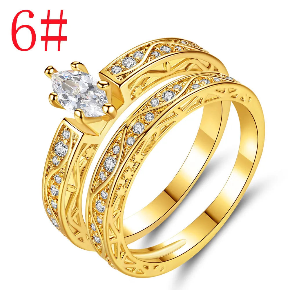Creative horse eye zircon simple pattern couple rings for women, copper electroplated, sizes 6 to 9