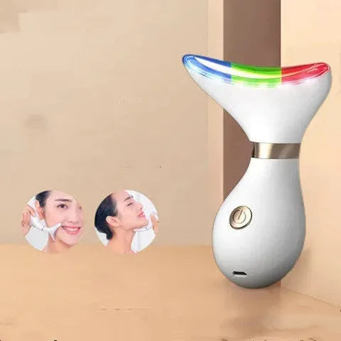 Portable USB rechargeable beauty instrument with white casing and metal light head for neck wrinkle removal