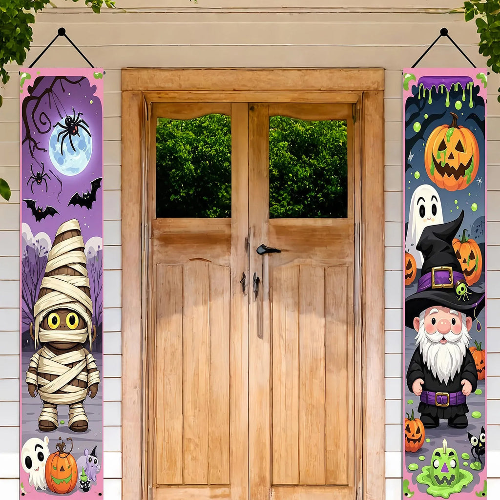 Halloween couplet banner decorations measuring 30x180cm, polyester hanging flag pair for holiday parties