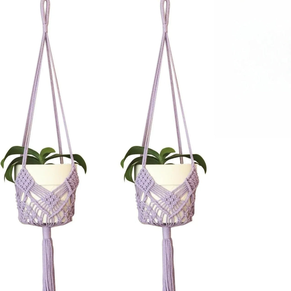 Hand-woven flower pot net pocket extension cord in brown polyester cotton