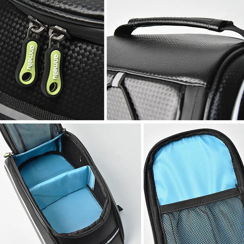 Waterproof bicycle back rack bag 8L PU leather in black and yellow mounted on bike rear rack